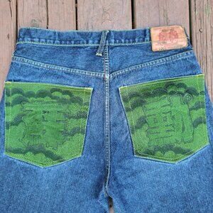 Men Vintage RMC Jeans Graphic Navy and Blue Jeans Size 34x32 Y2K